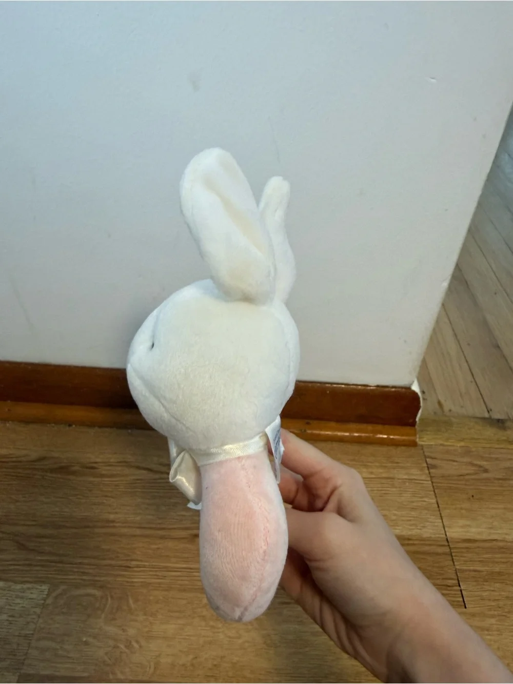 Vtg Carter's Plush Pink White Could Just Stay Little Bunny Rattle Ring Baby Toy